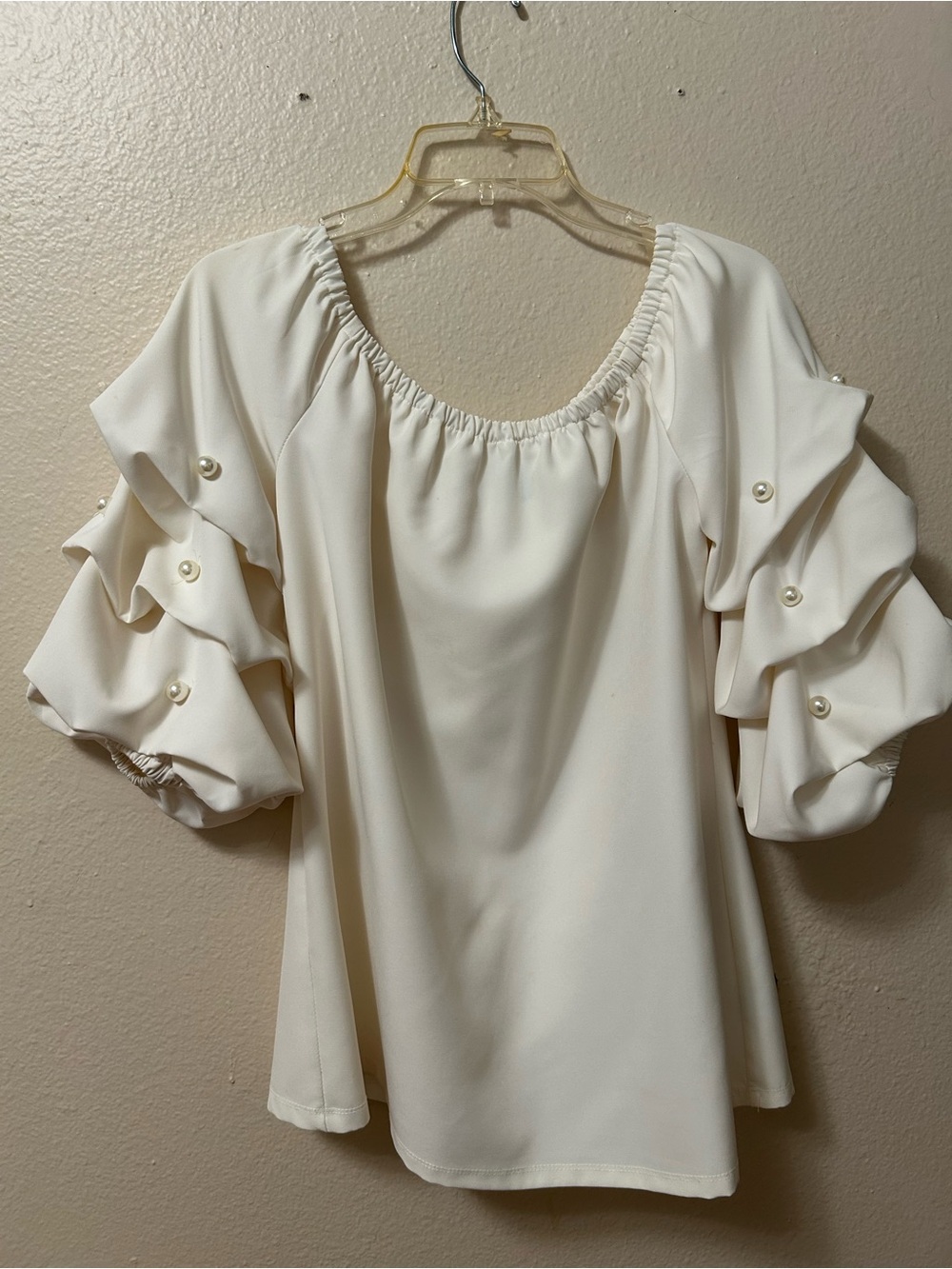 MSK Cream Ruffle Pearl-Sleeve Blouse